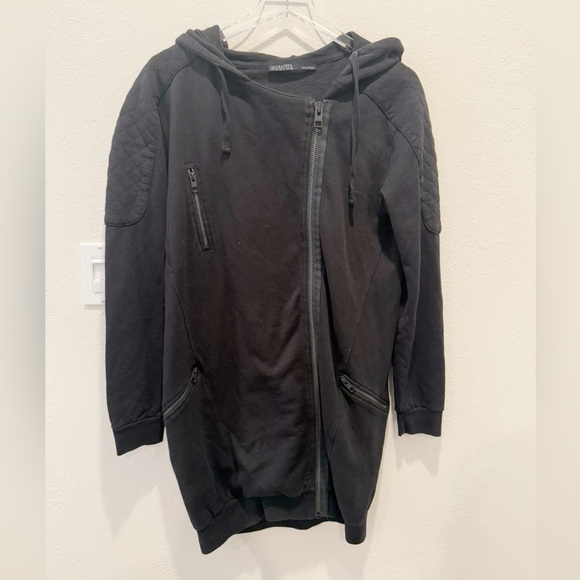 ALL SAINTS Ridley Hoodie Long Sweatshirt Zip‎ Front Black size 6 - Picture 3 of 7